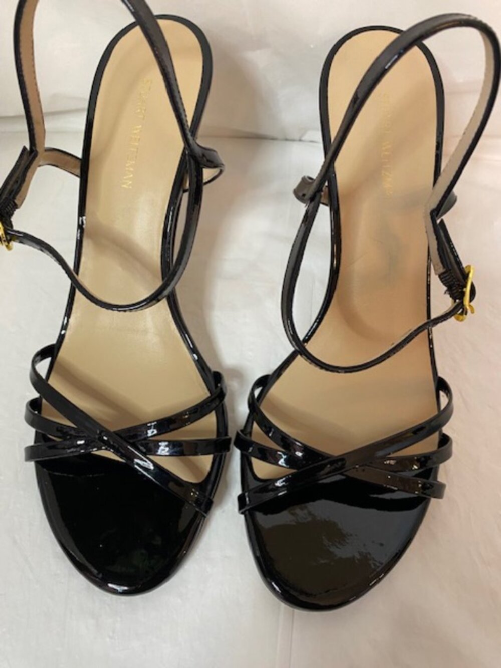Stuart Weitzman Black Patent Leather Strappy Slingback Heels – Size 7.5B - Picture 10 of 11